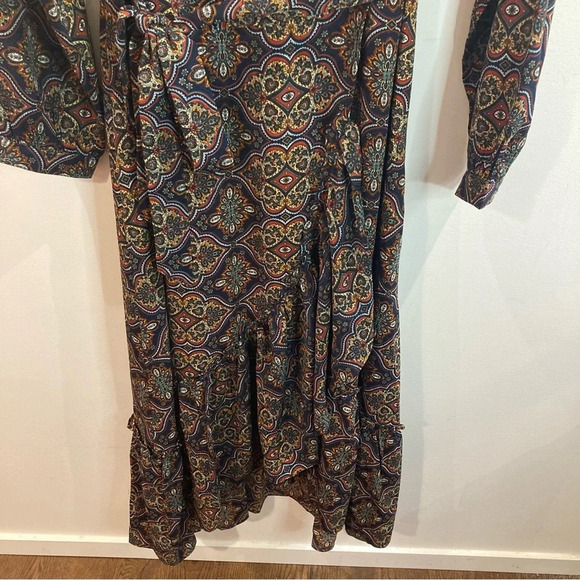 SMASHED LEMON Sz  12 Jill Riffled Faux Wrap Top Lined Sheer Sleeves Maxi Dress - Picture 5 of 16